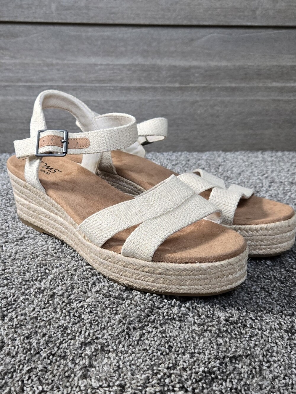 Toms Audrey Wedge Sandal Cream Woven Espadrille NEW size 8.5